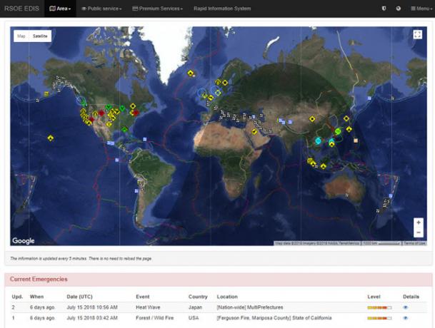 RSOE EDIS خريطة الكوارث