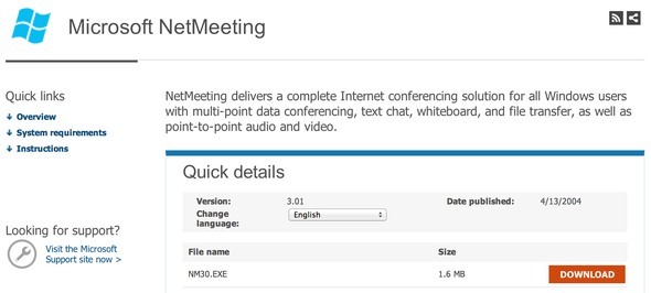 أنا أقلب قبعتي لك ، Microsoft NetMeeting downloadnetmeet