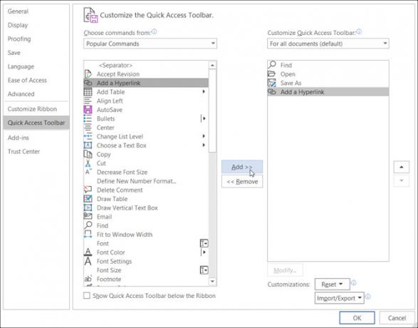 إعدادات شريط أدوات الوصول السريع في Windows