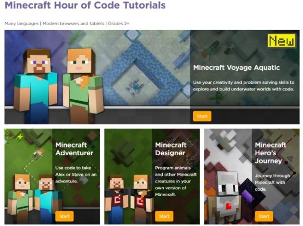 اختر من بين أربعة برامج تعليمية لبرنامج Minecraft Hour of Code