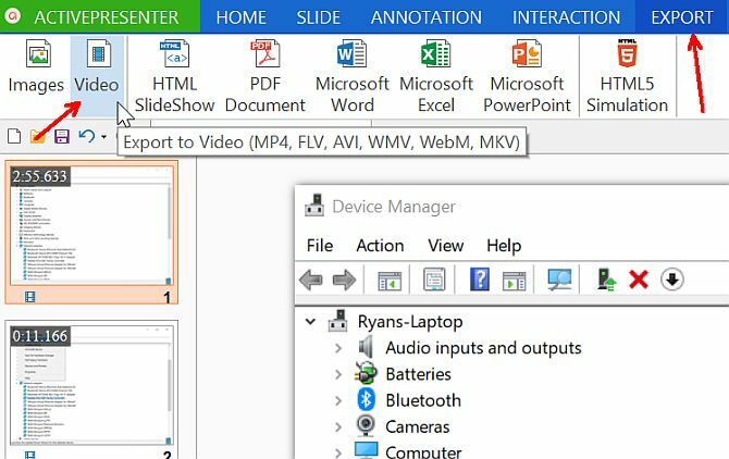 تصدير الفيديو من ActivePresenter