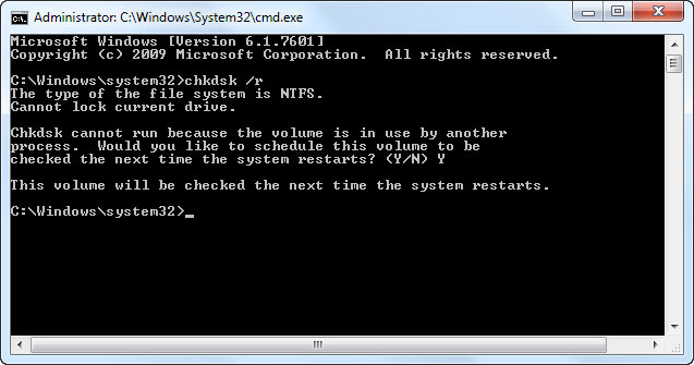 chkdsk-r- الجدول الزمني للتشغيل