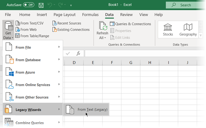 معالج النص القديم في Microsoft Excel