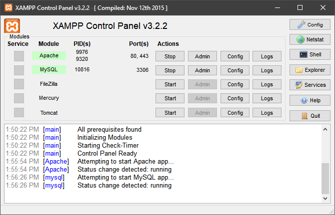 لوحة تحكم xampp