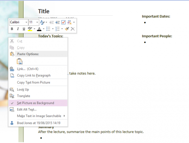 قوالب ميزات onenote