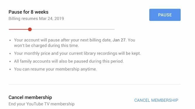 إلغاء YouTube TV أو إيقافه مؤقتًا