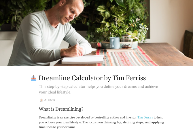 تدرب على أساليب Tim Ferris في حاسبة Dreamline و Fear Setting كتطبيقات عبر الإنترنت