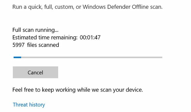 فحص برنامج Windows Defender Antivirus