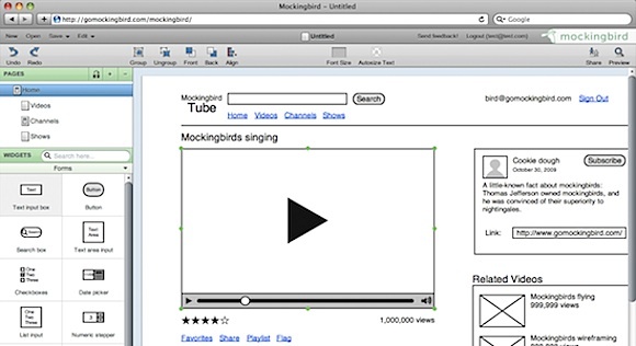 3 أدوات لإنشاء تصميمات بالحجم الطبيعي و Wireframes mockingbird على الإنترنت