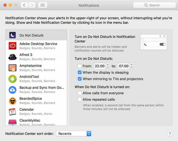 تفضيلات إعلامات macOS