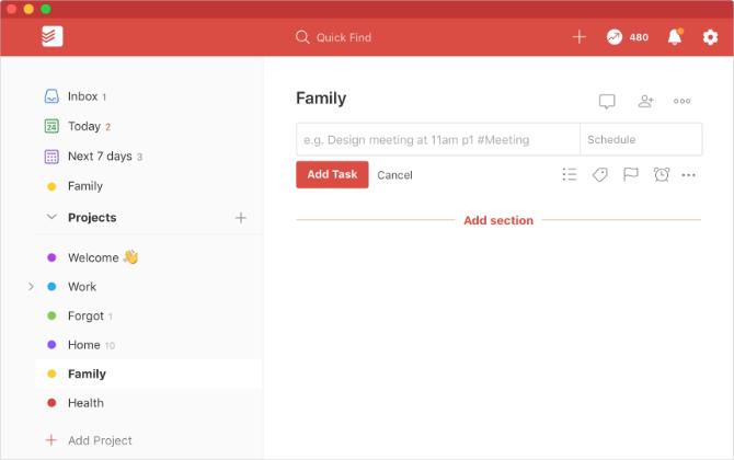 Todoist بديل لـ Apple Reminders على أجهزة Mac