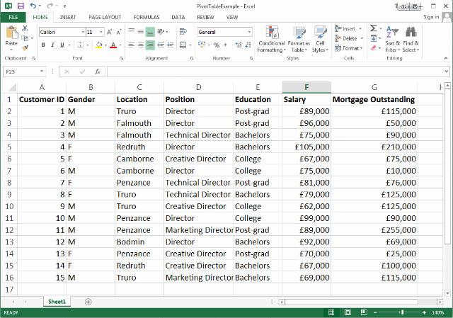 مثال على ورقة عمل Excel 2013