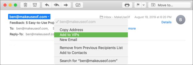 أضف VIP في Mac Mail