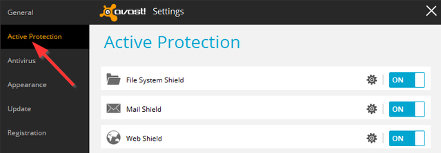 أفاست - الإعدادات - الحماية النشطة