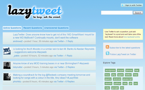 6 تطبيقات ويب تويتر لطرح الأسئلة من lazytweet Twitter Crowd