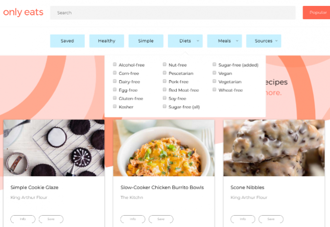 فقط Eats لديه وصفات الويب الأكثر شعبية الآن ، مع معلومات غذائية