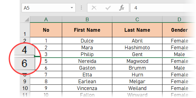 الصفوف المخفية في علامة Excel