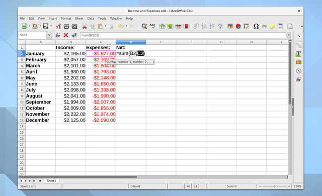 لقطة من الشاشه Linux Budge Apps LibreOffice Calc