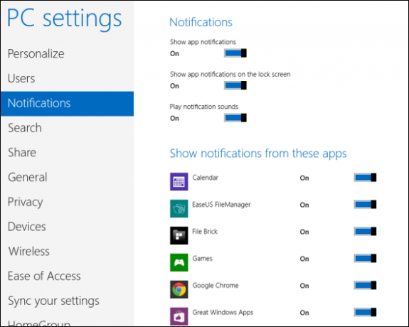 إشعارات التحكم windows-8