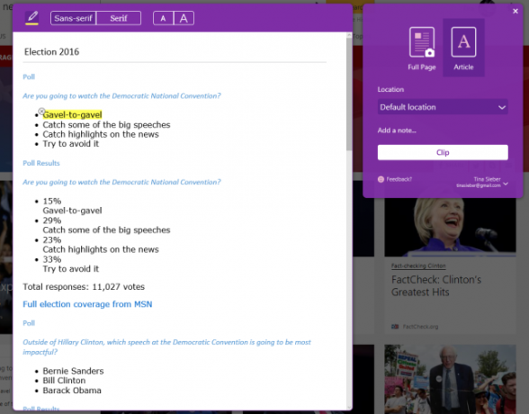 OneNote Web Clipper على الحافة