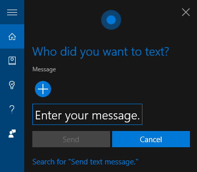 رسالة نصية Cortana