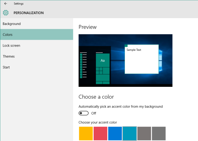 ألوان Windows 10 Personalization