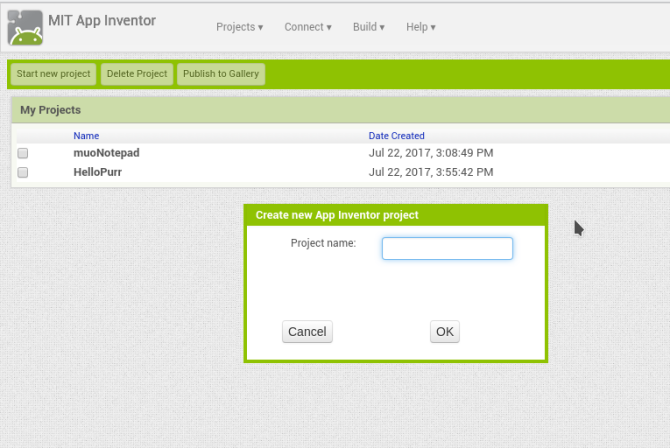 android إنشاء تطبيق appinventor newproject name