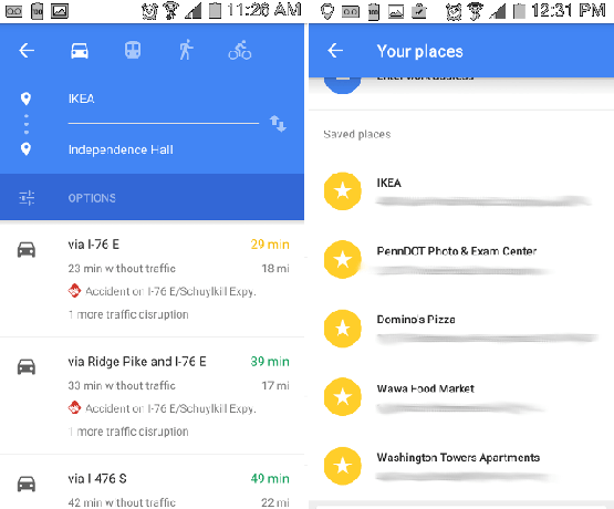 android-google-خرائط - مواقع محفوظة