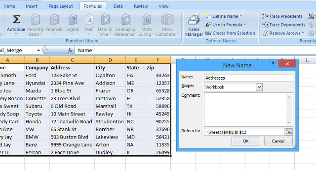 تحديد الاسم في Excel