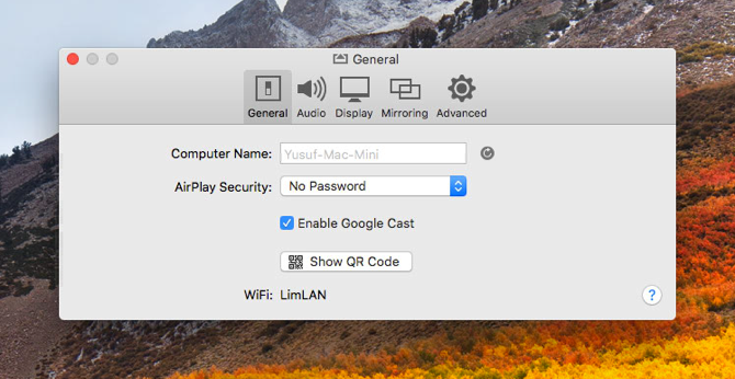 إعدادات Mac AirServer