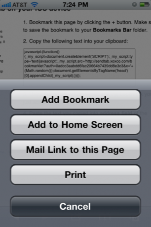 إرسال عنوان url إلى iphone