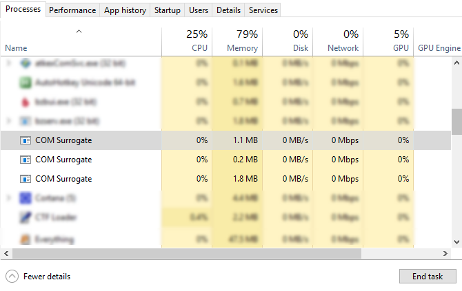 عملية بديل COM في إدارة مهام Windows