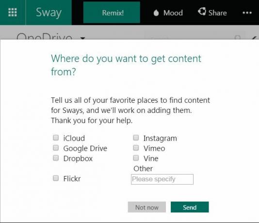 خيارات استيراد بيانات Microsoft Sway