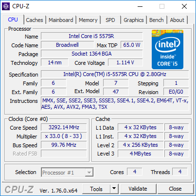 نظرة عامة على تشخيص CPU-Z Windows