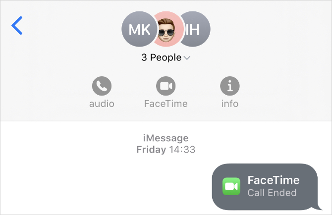 زر FaceTime من تطبيق الرسائل