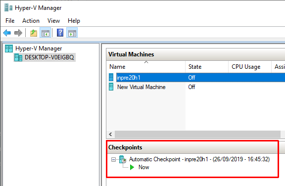 نقاط تفتيش hyper-v صورة الجهاز الظاهري