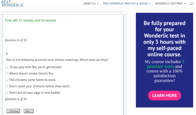 تقدم Beat The Wonderlic اختبارًا مجانيًا عبر الإنترنت لاختبار العجائب لاختبار مهارات حل المشكلات