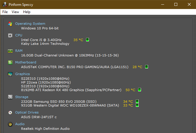 مواصفات الكمبيوتر Speccy