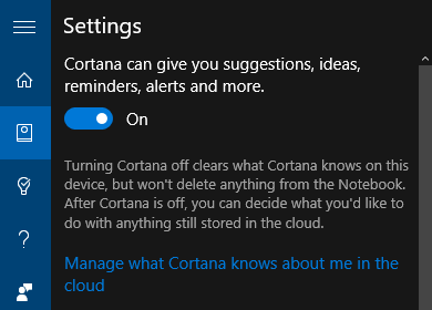 إعدادات Windows 10 Cortana