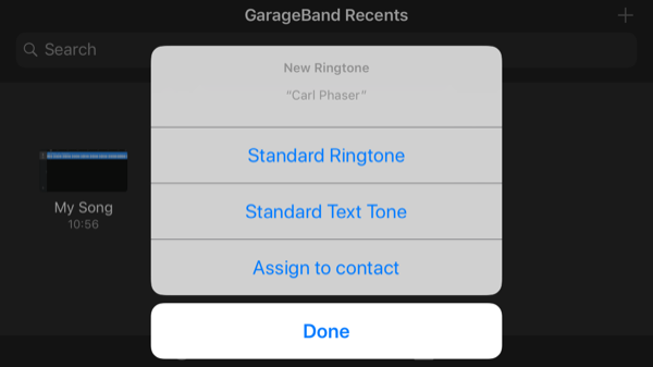 تطبيق GarageBand تعيين نغمة رنين