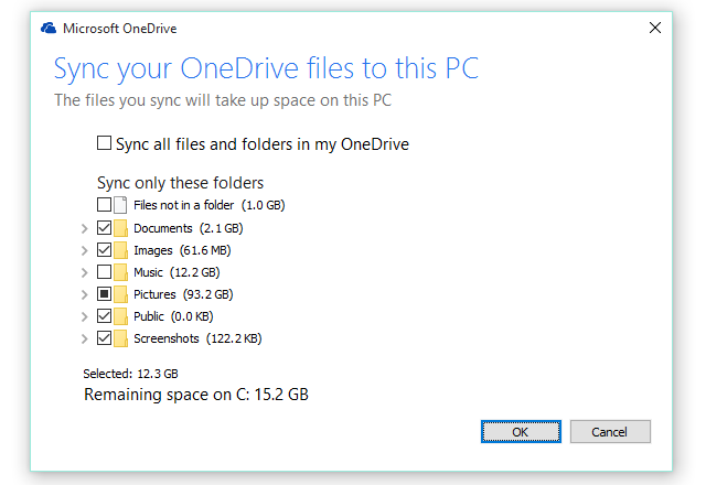 إعدادات مزامنة OneDrive