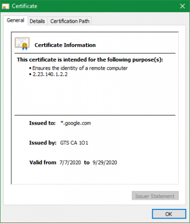 شهادة موقع Chrome