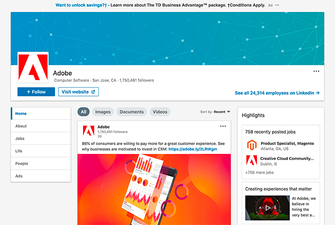 اتبع Adobe على LinkedIn