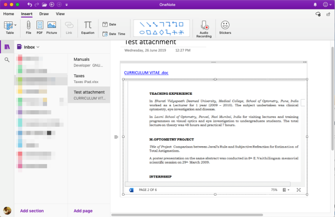 إرفاق ملف Word في OneNote