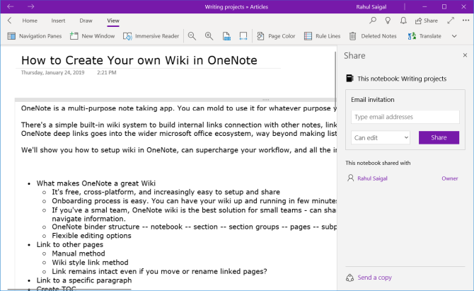 مشاركة دفتر الملاحظات مع OneNote لنظام التشغيل Windows 10