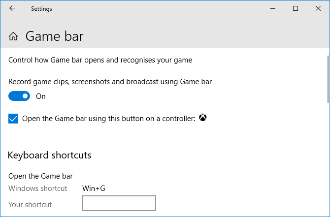 إعدادات Game Bar في Windows 10