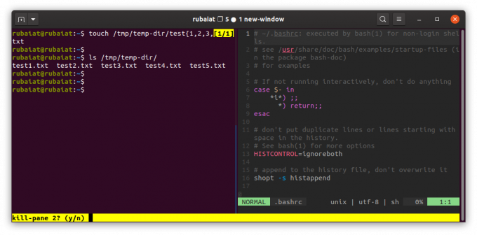 إغلاق أجزاء Tmux