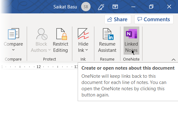 ملاحظات مرتبطة في Microsoft Word