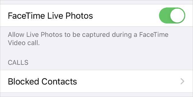 يتم تبديل FaceTime Live Photos في إعدادات iPhone