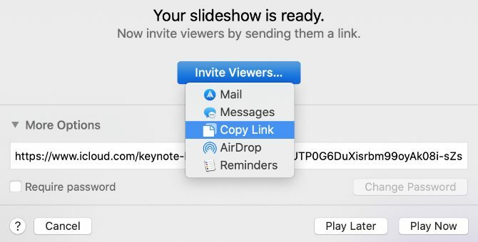 خيار Keynote Live Invite Viewers